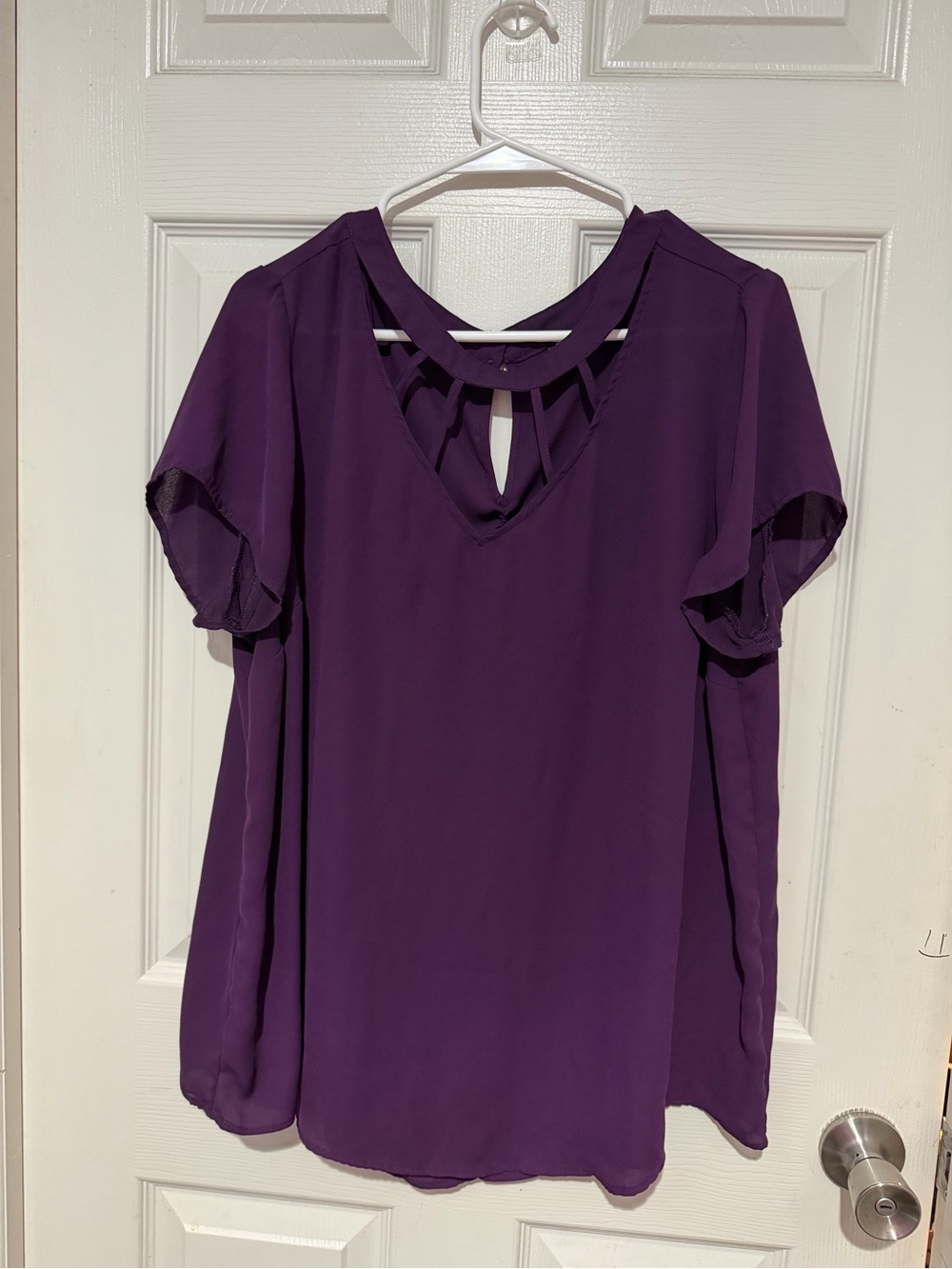 Torrid Purple Georgette Cage Detail V-Neck Short Sleeve Blouse